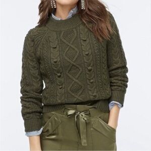 J. Crew Olive Green Swingy cable-knit mockneck 100% cotton sweater S